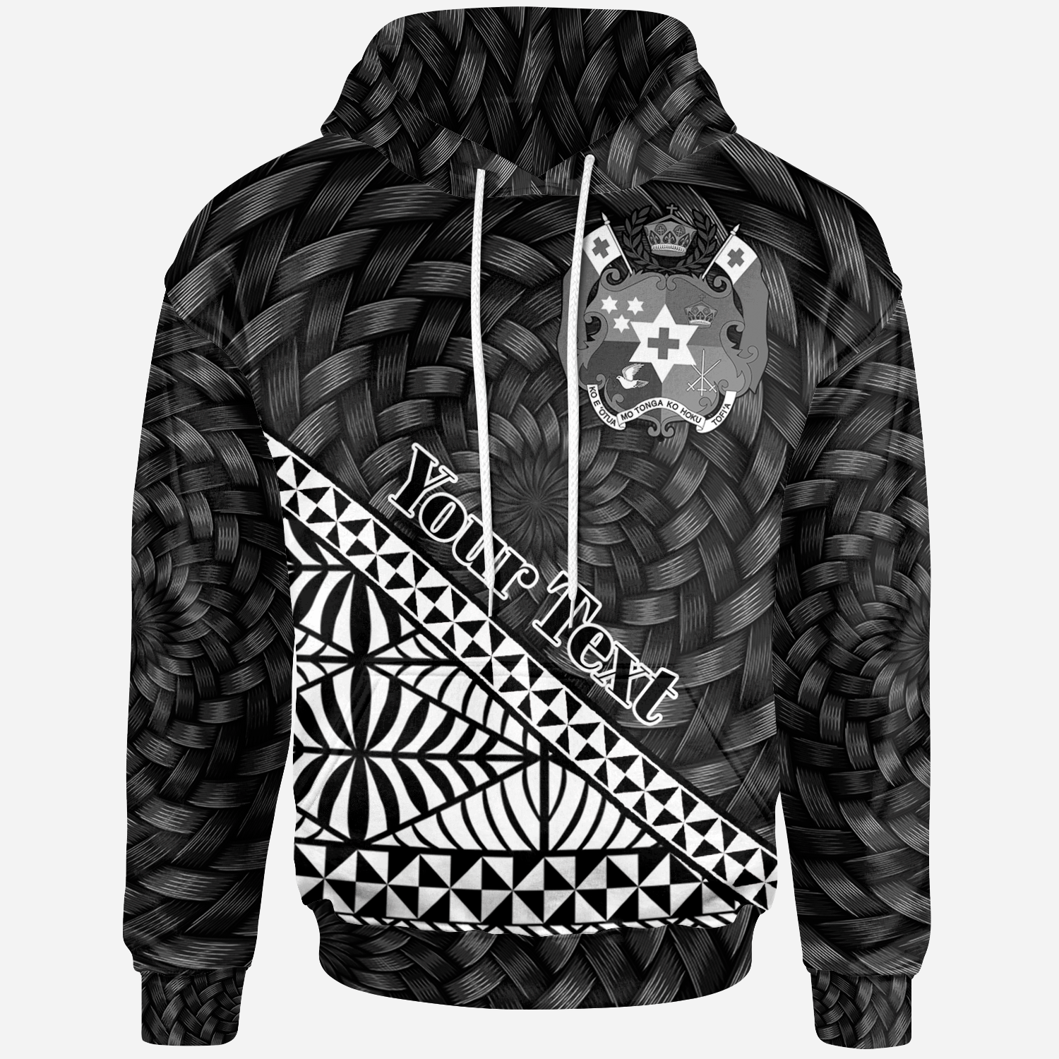 Tonga Hoodie – Custom White Tapa Patterns With Bamboo – BN01