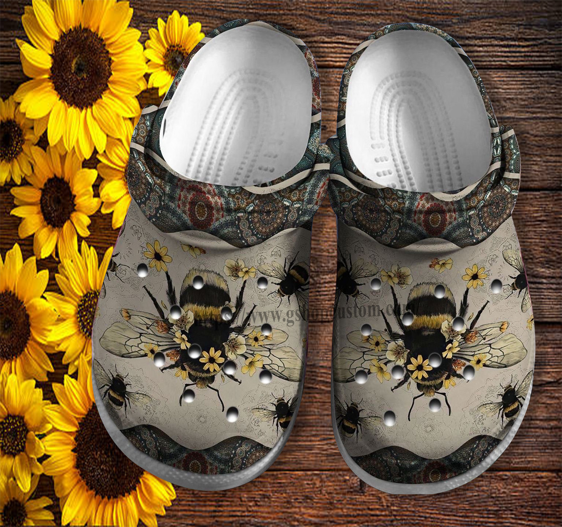 Bee Boho Hippie Vintage Crocs Shoes Gift Women Mother Day- Boho Decor Bee Shoes Croc Clogs- Cr-Ne0214