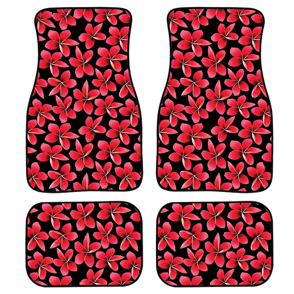 Red And Black Frangipani Pattern Print Front And Back Car Floor Mats, Front Car Mat