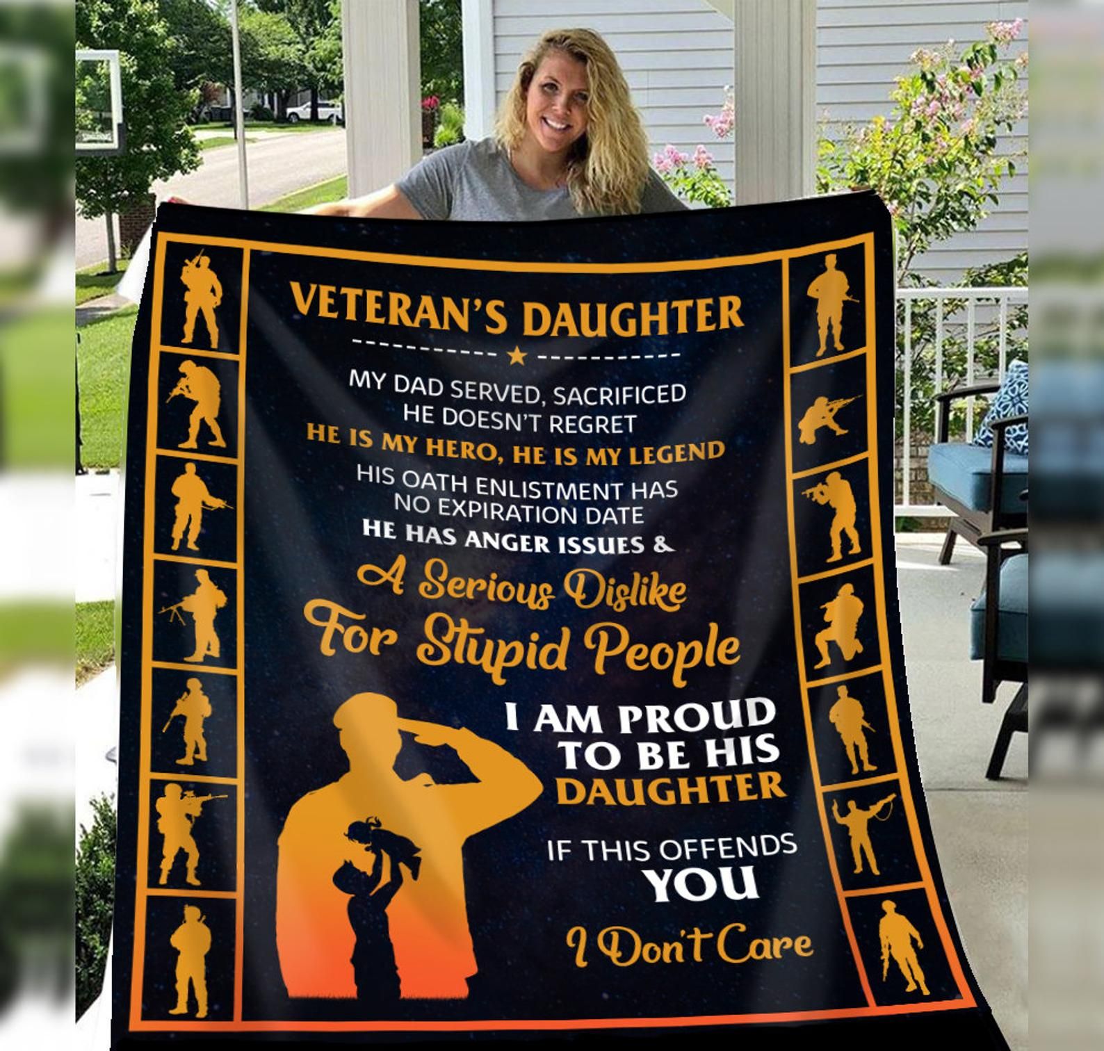 Veteran’S Daughter I Am Proud To Be His Daughter Fleece Blanket Great Customized Gifts For Birthday Christmas Thanksgiving Veteran’S Day Father’S Day