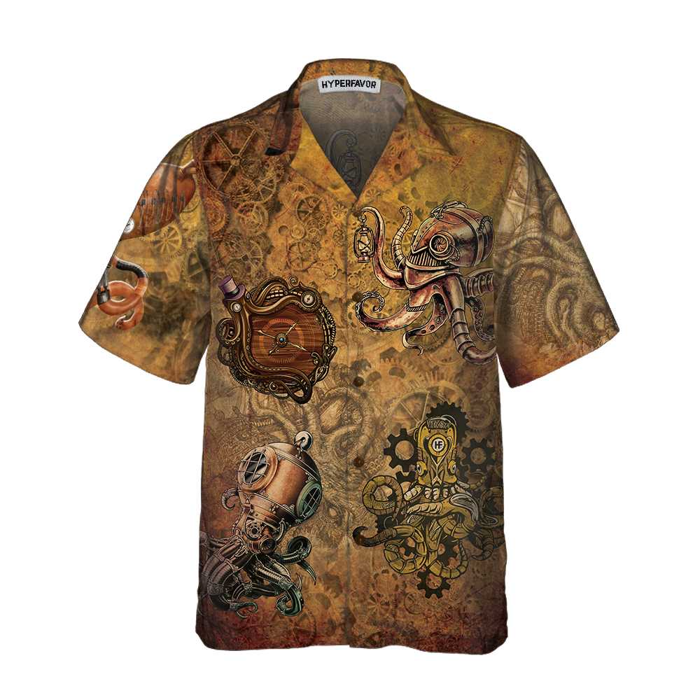 Steampunk Octopus Hawaii Short Sleeve Unique Beach Shirt For Men Ha14754