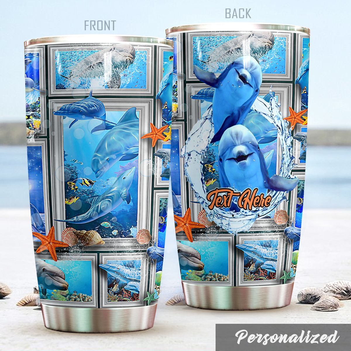 Dolphin Stainless Steel Personalized Stainless Steel Tumbler Customize Name, Text, Number Dtqez