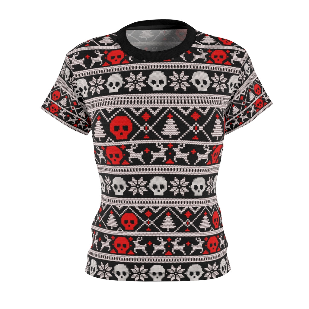 Ugly Christmas Skull Reindeer  All Over Print T-Shirt For Women