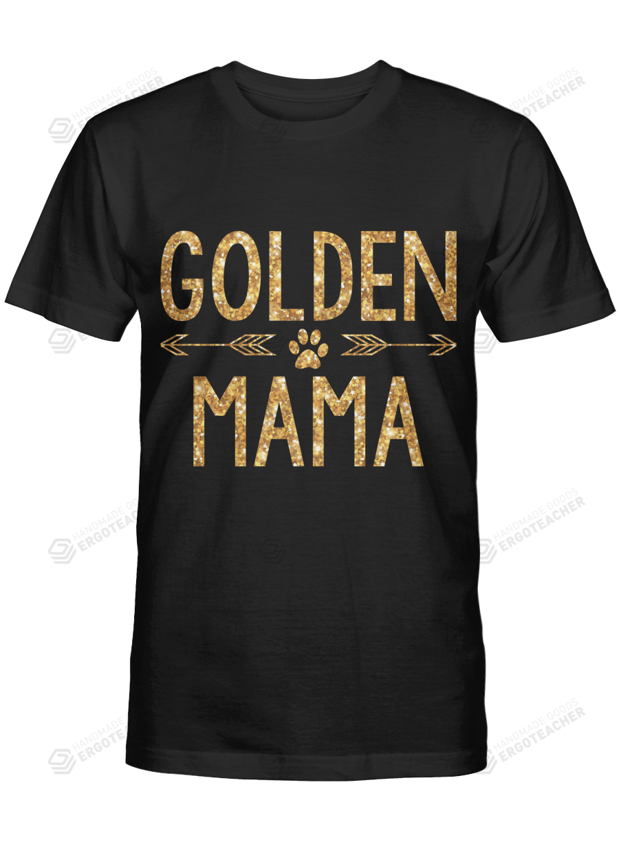 Dog Mom Golden Mama Women T-Shirt Red Heart Dog Paw Mama Shirt Pets Mum Tees for Birthday Anniversary Mother’s Day Doggo Puppy Mommy Tshirts