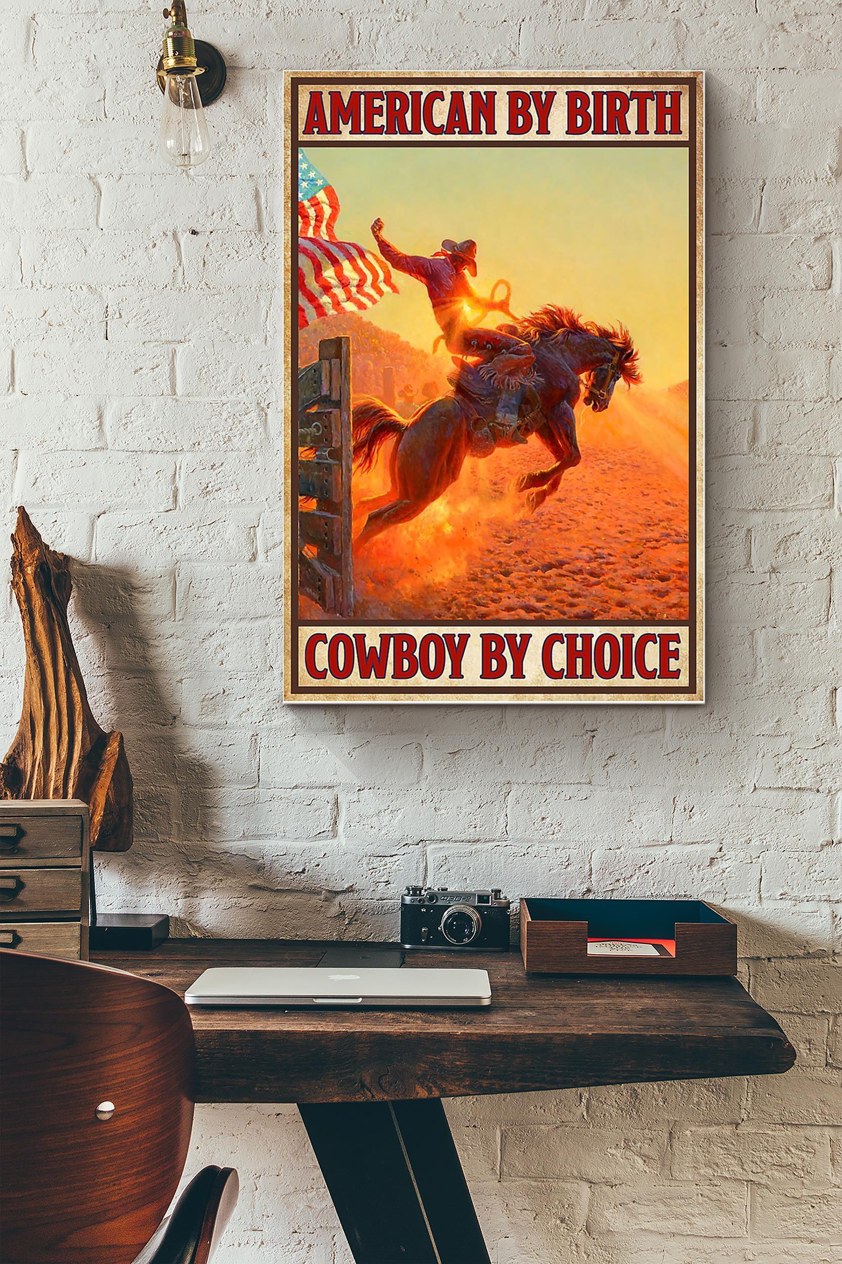 American By Birth Cowboy By Choice Horse Poster – Animal Wall Art – Gift For Horse Lover Horse Rider Cowboy Farmhouse Decor Poster