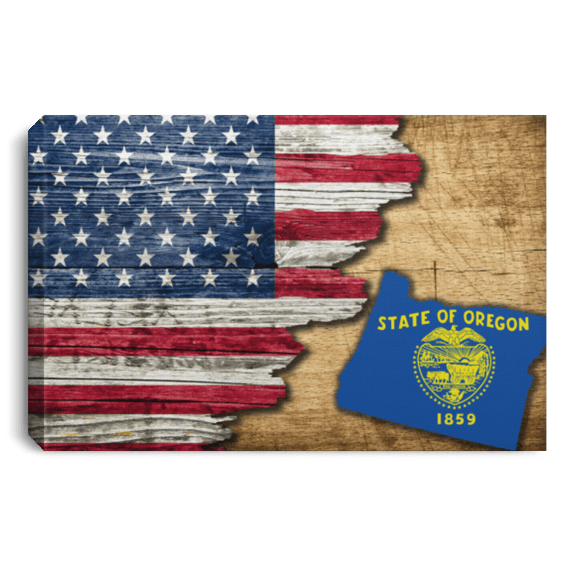 United States/Oregon Flag Ripped Effect 24X16 Inches  Landscape Canvas .75In Frame