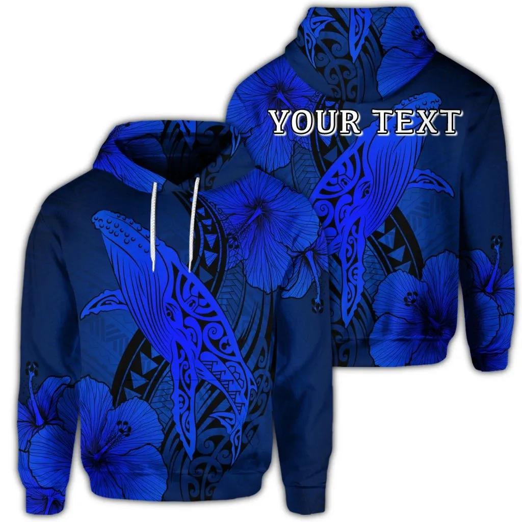 Alohawaii Hoodie – (Personalised) Hawaiian Map Whale Swim Hibiscus Polynesian Hoodie – Blue – Ah – J6R