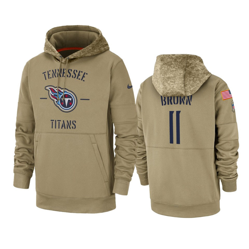 Tennessee Titans A.J. Brown Tan 2019 Salute To Service Sideline Therma Pullover Hoodie