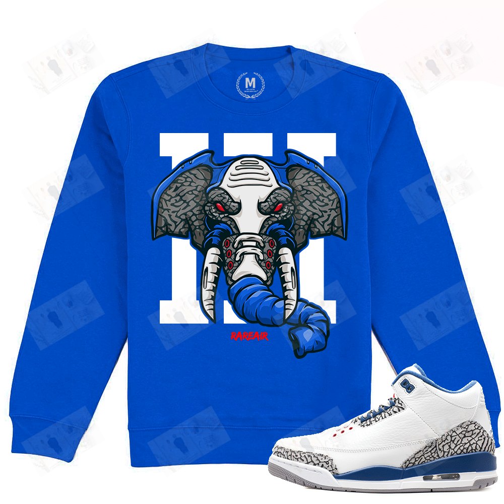 Match Jordan 3 True Blue Og | Rare Air Elephant | Blue Crewneck Sweatshirt