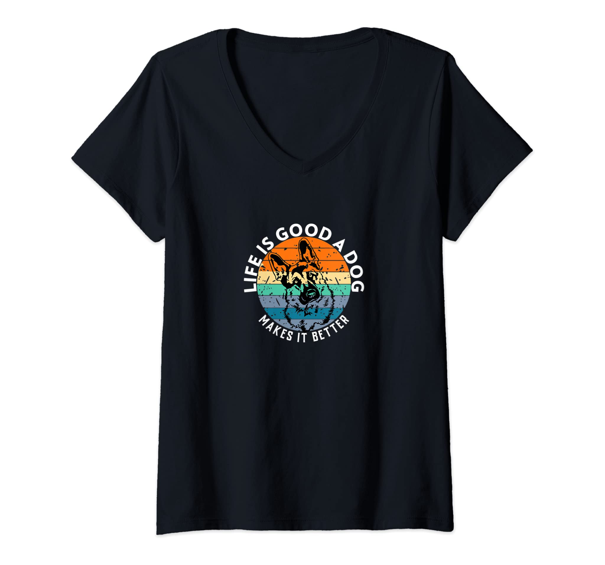 Womens Life Is Good A Dog Makes It Better German Shepherd Peeking V-Neck