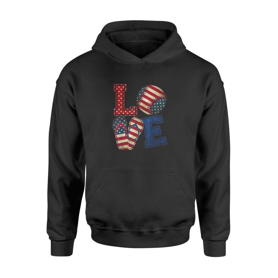 4th Of July LOVE Baseball Softball Flip Flops USA Flag T-shirt – Standard Hoodie