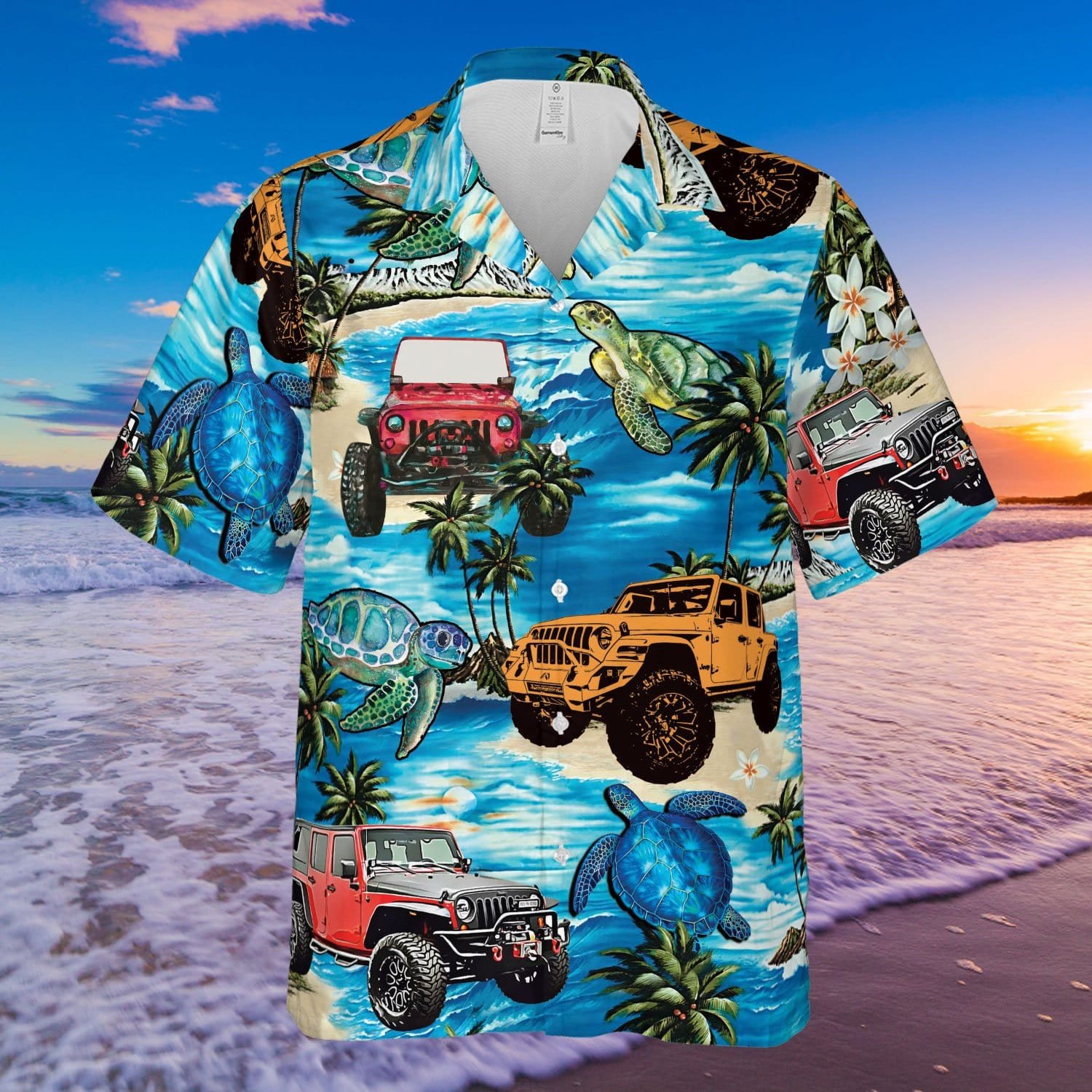 Hawaii Aloha Shirts Jeep Turtle On The Beach Ha100145