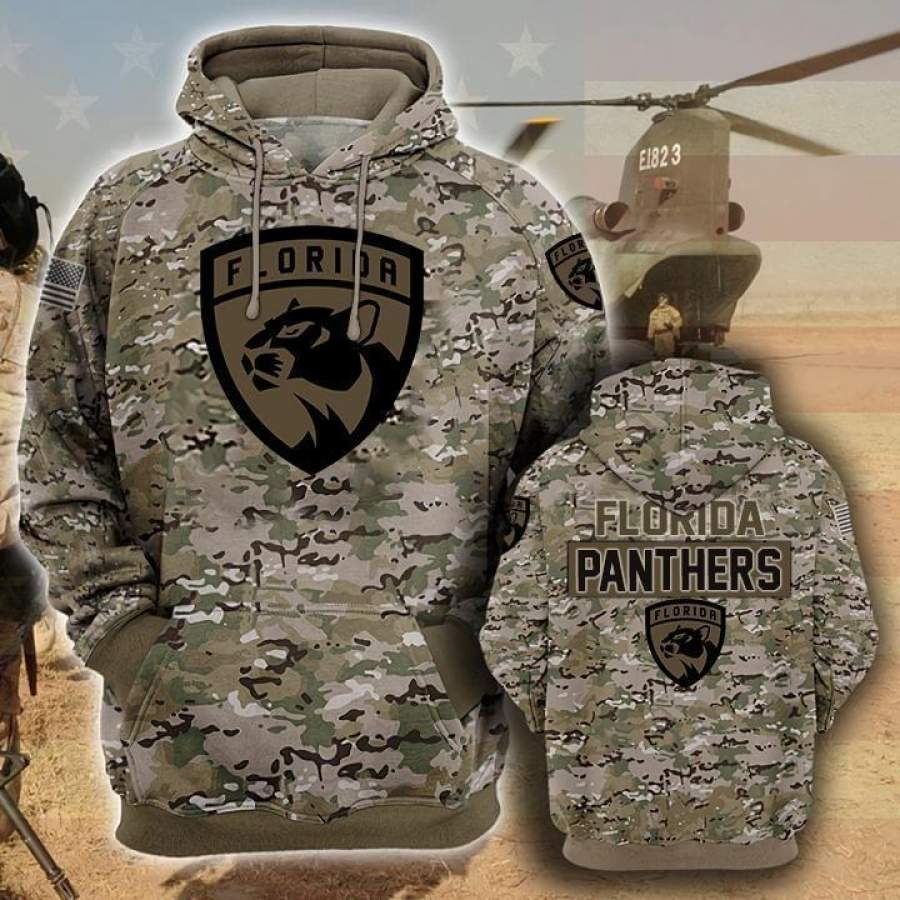 Florida Panthers Camouflage Veteran Hoodie Unisex 3D All Over Print