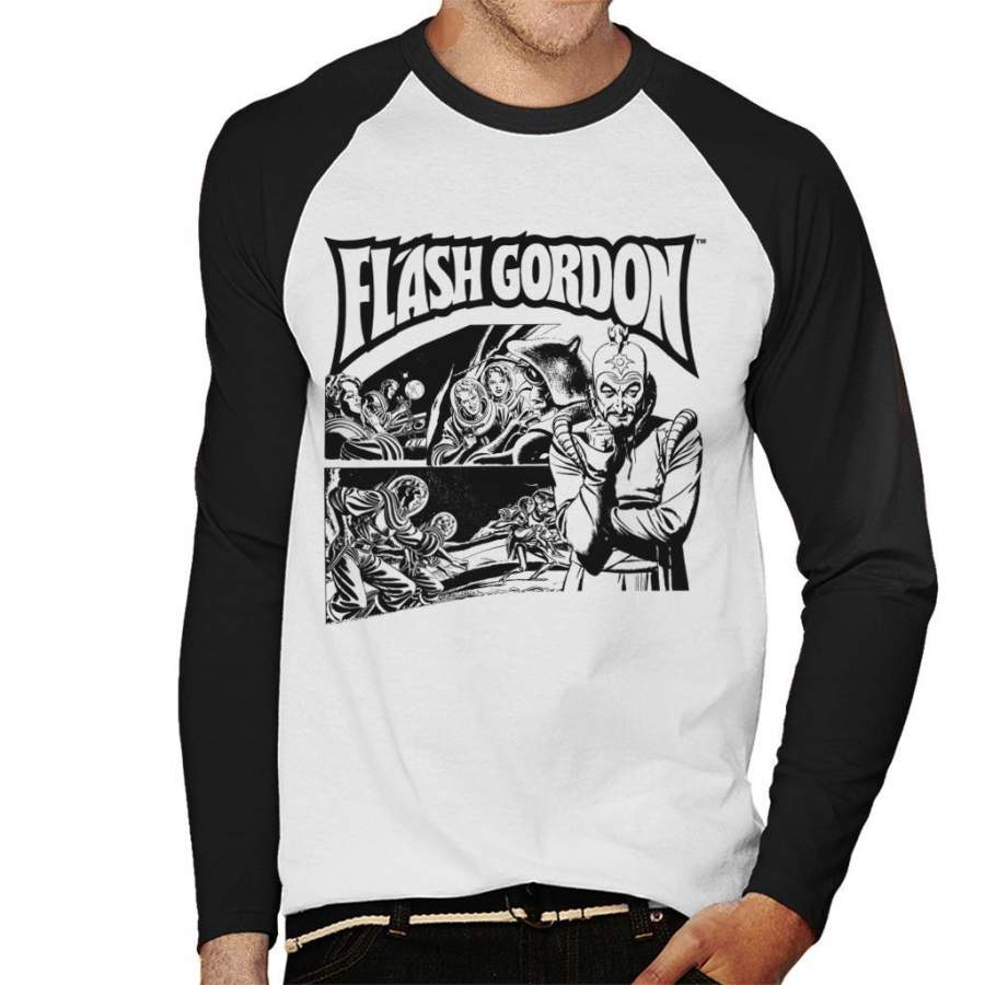 Flash Gordon Ming Space Rescue Montage Men’s Baseball Long Sleeved T-Shirt