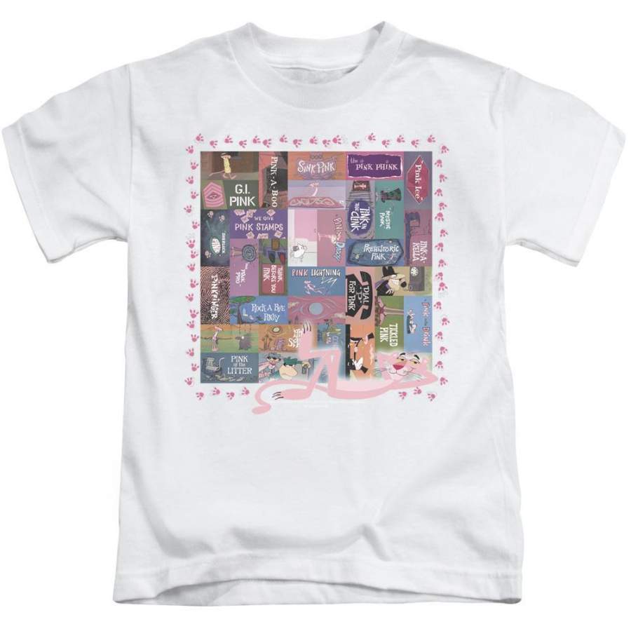 Pink Panther Vintage Titles Kid’s T-Shirt (Ages 4-7)