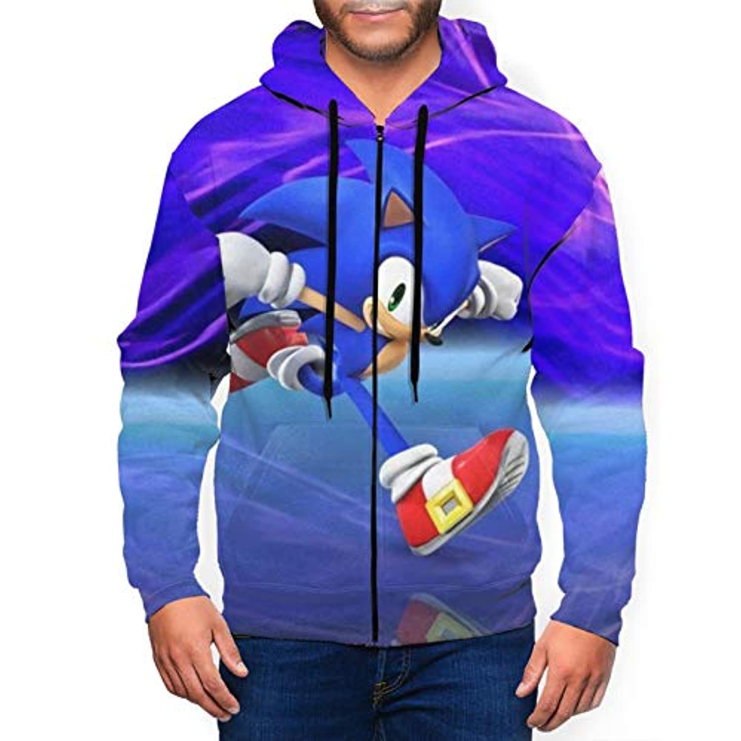 Cartoon Games Sonic Hoodie – Sonic the Hedgehog 3D Print Purple Zip Up Hooded Sweatshirt