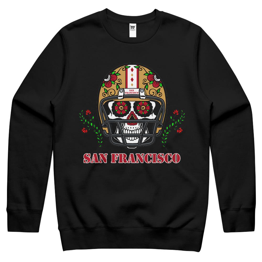 San Francisco Football Helmet Sugar Skull Day Of The Dead Crewneck Sweatshirt