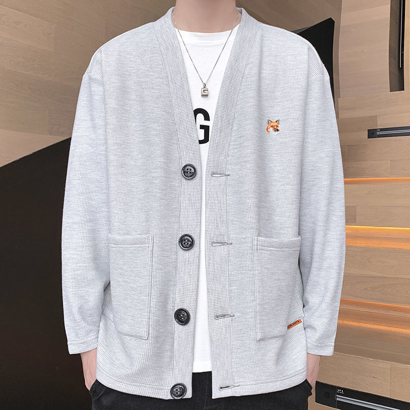 2022 New Mens Sweater Casual Brand Lazy Fox Embroidery Logo V Neck Cardigan Street Harajuku Fashion Street Men Slim Fit Coat alx