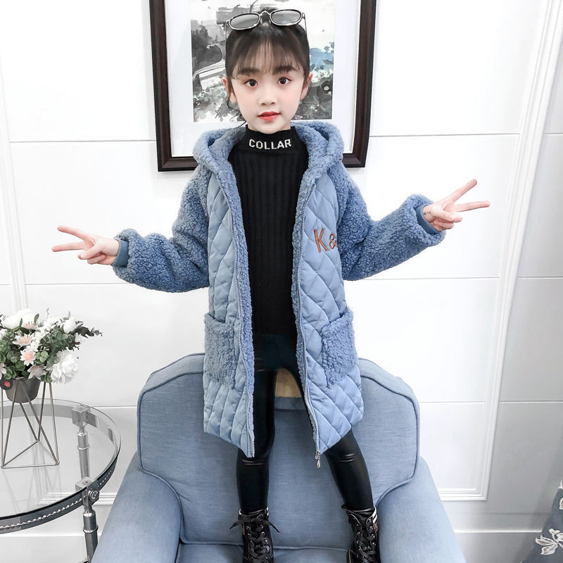 Autumn Winter Girls Jacket Fashion Long Section Little Girl Plaid Thick Lamb Hooded Woolen Coat Children KK Fur Teen Jacket Coat alx