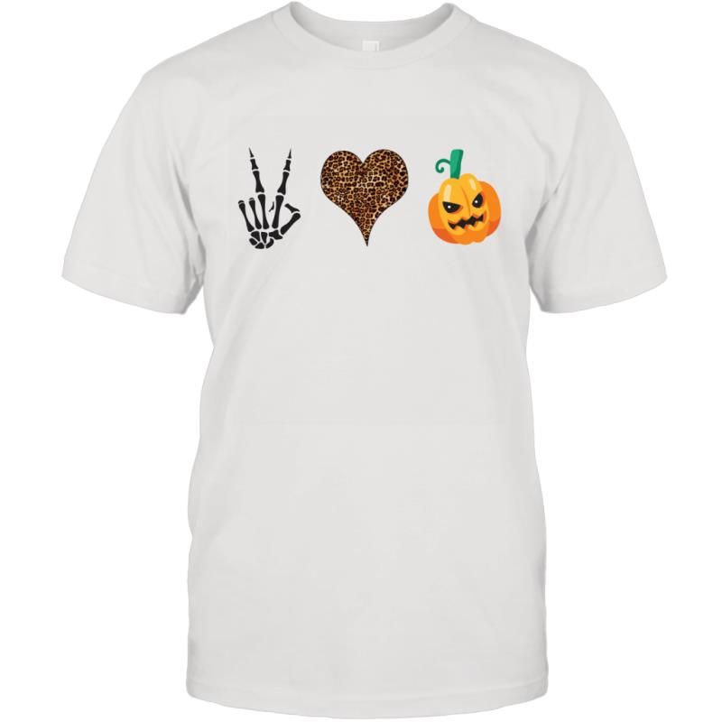 Skeleton Scissor Sign Leopard Skin Heart Pumpkin Halloween Shirt