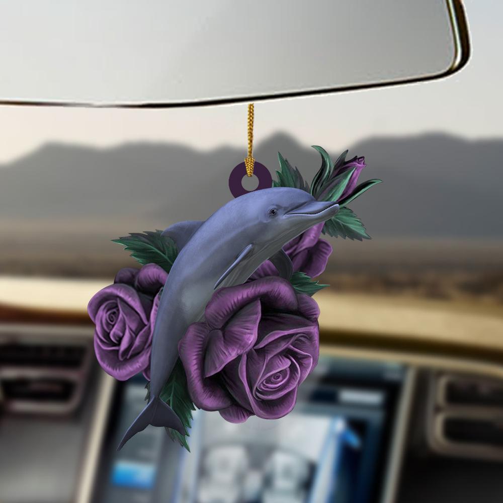 Fun Car Decor Dolphin Purple Rose Two Sided Ornament