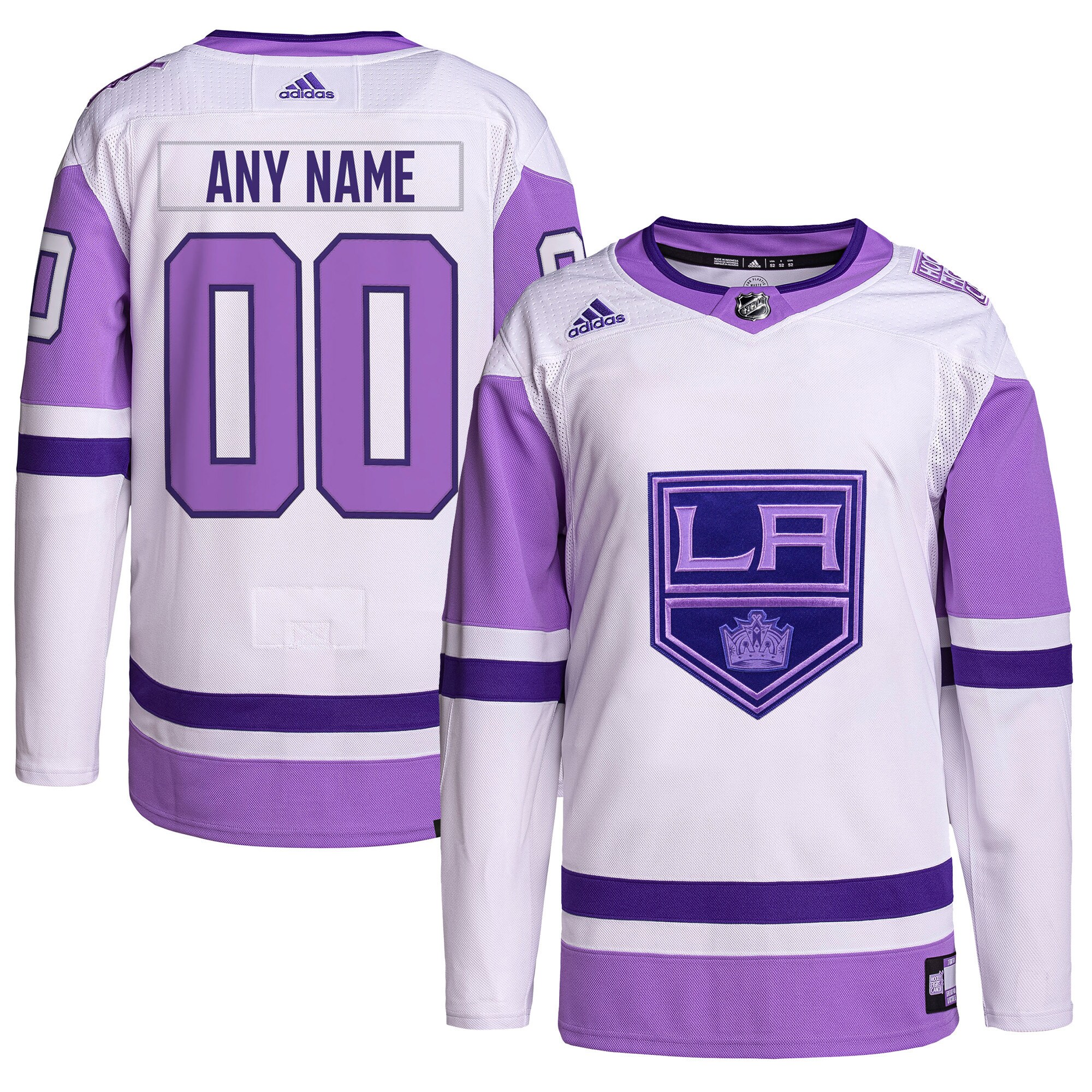 Men's Los Angeles Kings adidas White/Purple Hockey Fights Cancer Primegreen Authentic Custom Jersey