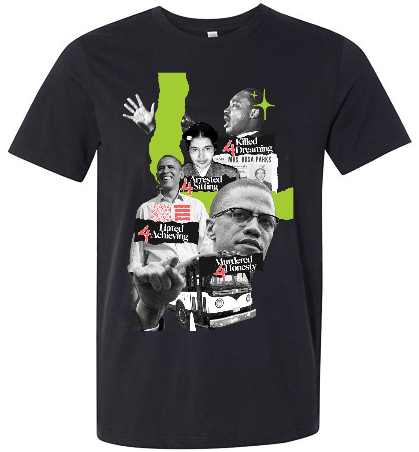 Four Heroes – Rosa Obama, MLK, Malcolm Tshirt, Martin Luther King Jr Tshirt