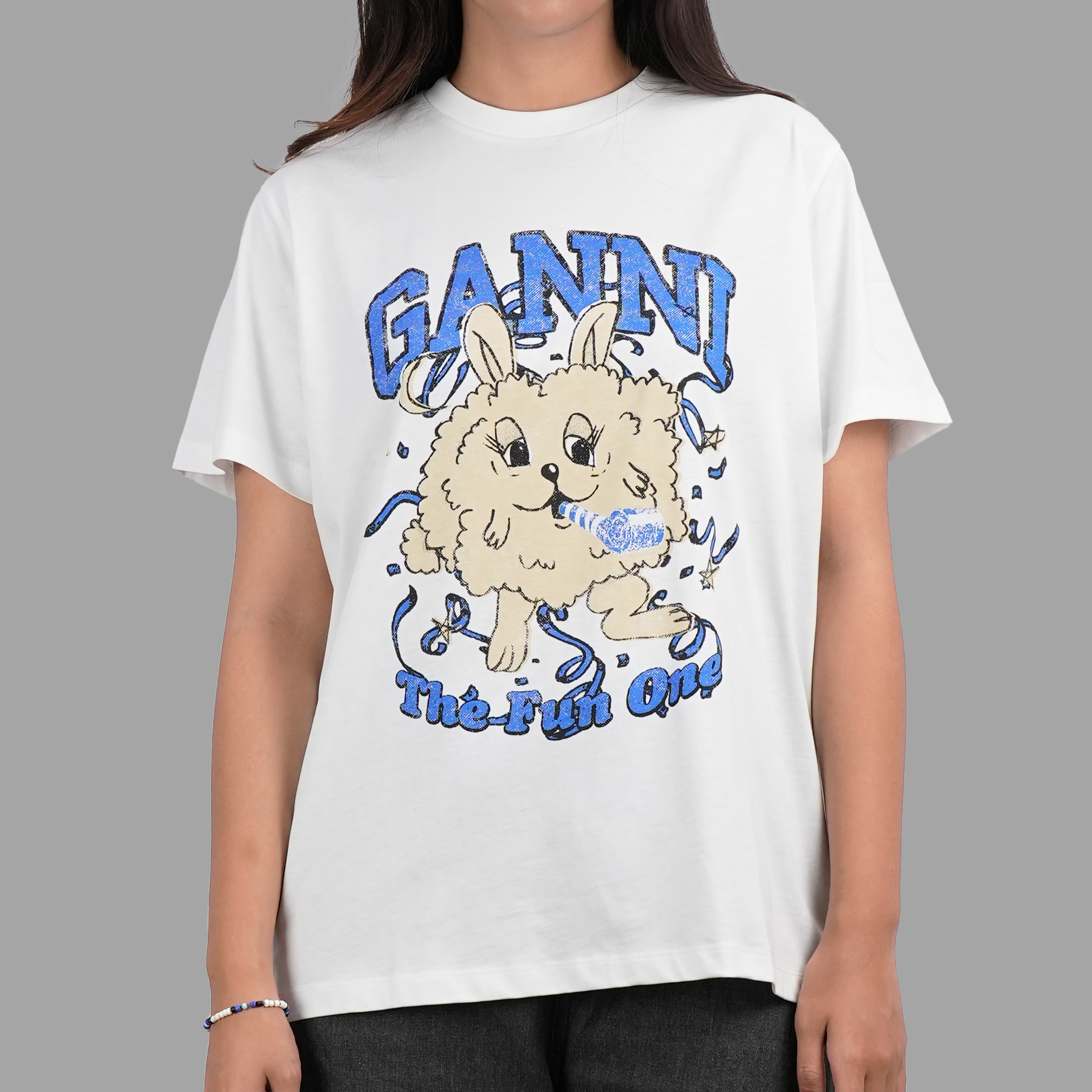 Ganni Cream Fun Bunny Bright White Tee
