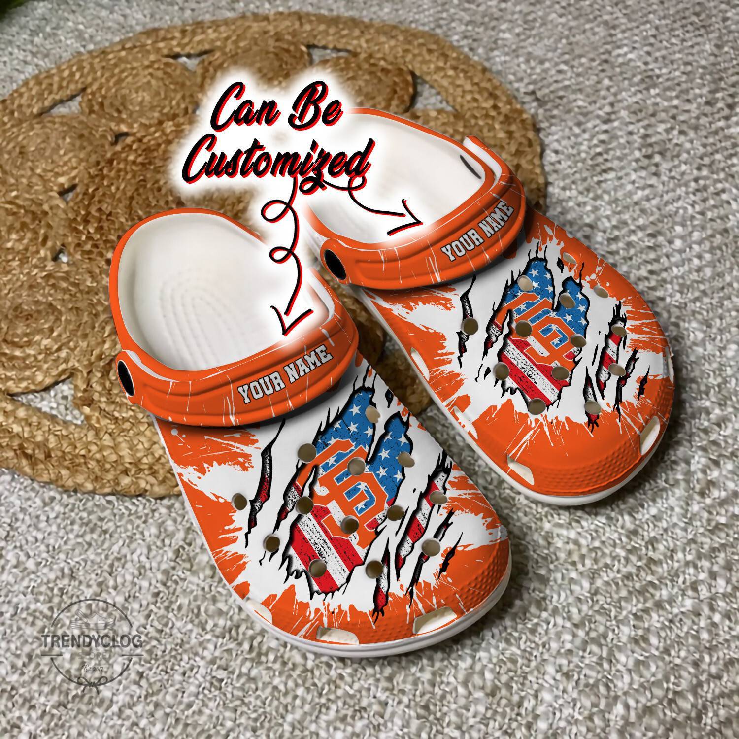 Giants Crocss Personalized SF Giants Baseball Ripped American Flag Clog Shoes