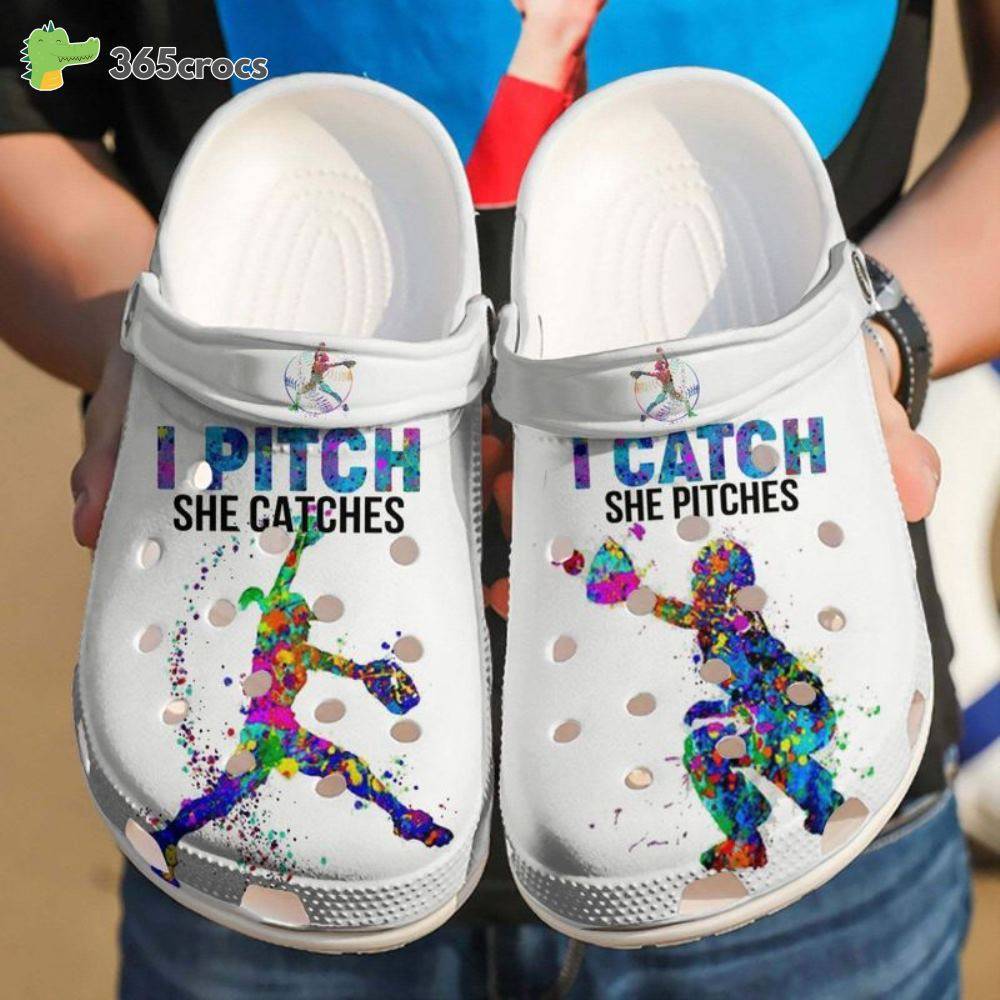 Girl Playing Baseball I Pitch She Pitches Shoes Croc For Baseball Girl Lovers Crocss Clog Shoes