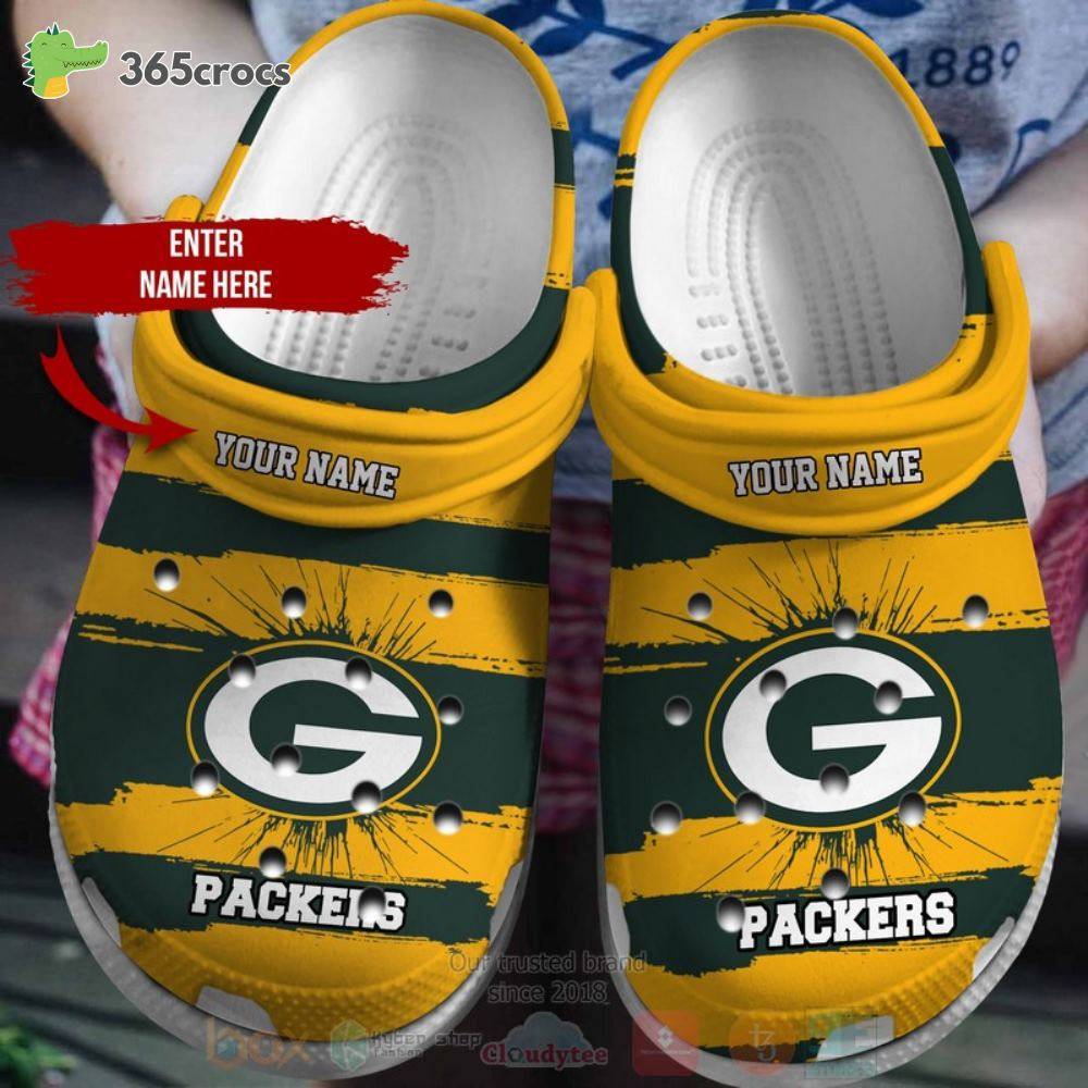 Green Bay Packers Nfl Custom Name Yellow-Green Crocss Clog Shoes