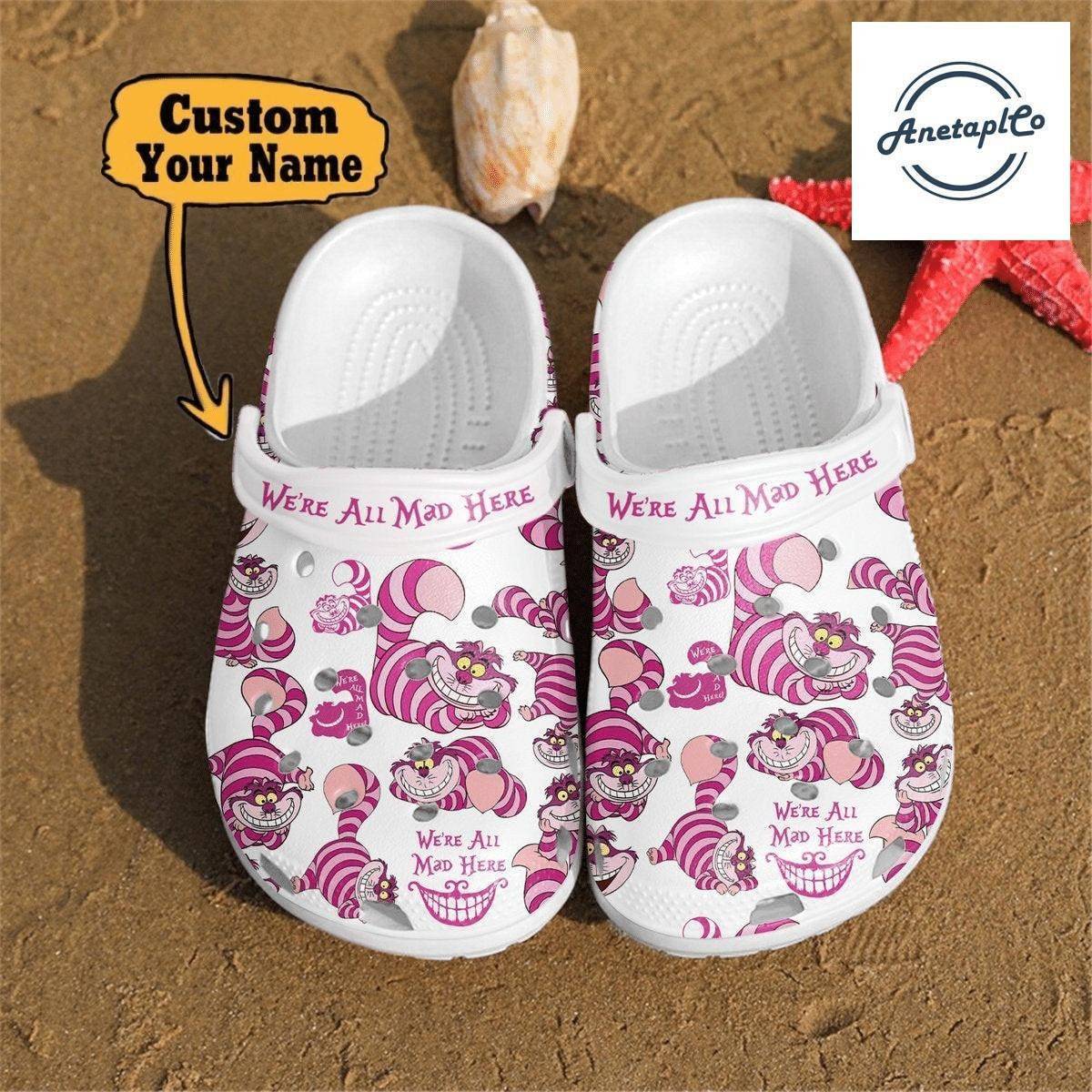 Halloween Cheshire Cat Custom Crocss All Mad Here Women Disney Clogs Shoes