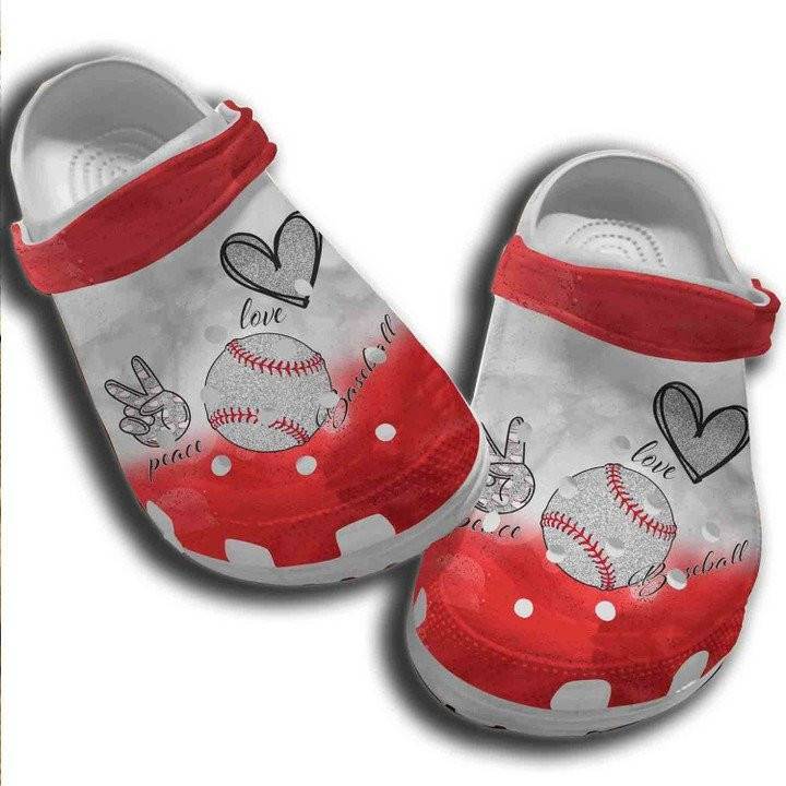 Hand Heart Baseball Ball Crocss Classic Clogs Shoes For Batter Girl Peace Love Baseball Custom Crocss Classic Clogs Shoes