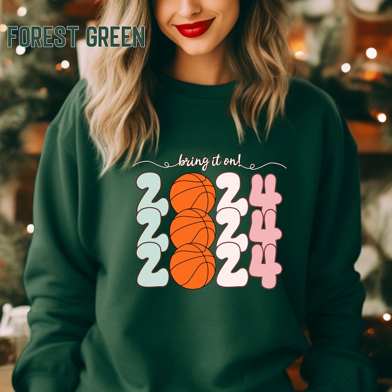 Happy New Year Retro Sweatshirt, Happy New Basketball Sweatshirt, 2024 Shirt, Bring It On New Year 2024 Shirt, New Year’s 2024 Gift Shirt