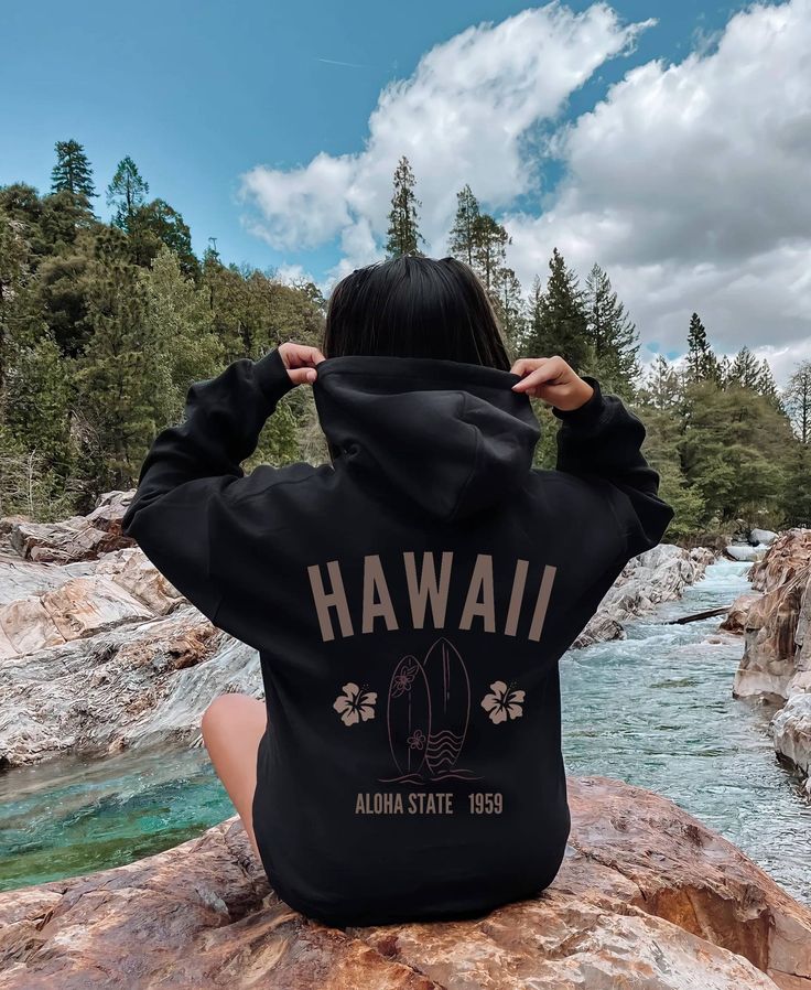 Hawaii Hibiscus Flower Hoodie, Aloha State Hoodie, Hawaii Vacation Sweatshirt, Beach Hoodie, Tumblr Oversized Hoodie, Summer Hoodie, Black