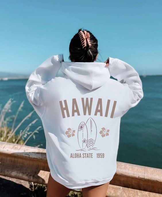 Hawaii Hibiscus Flower Hoodie, Aloha State Hoodie, Hawaii Vacation Sweatshirt, Beach Hoodie, Tumblr Oversized Hoodie, Summer Hoodie, White