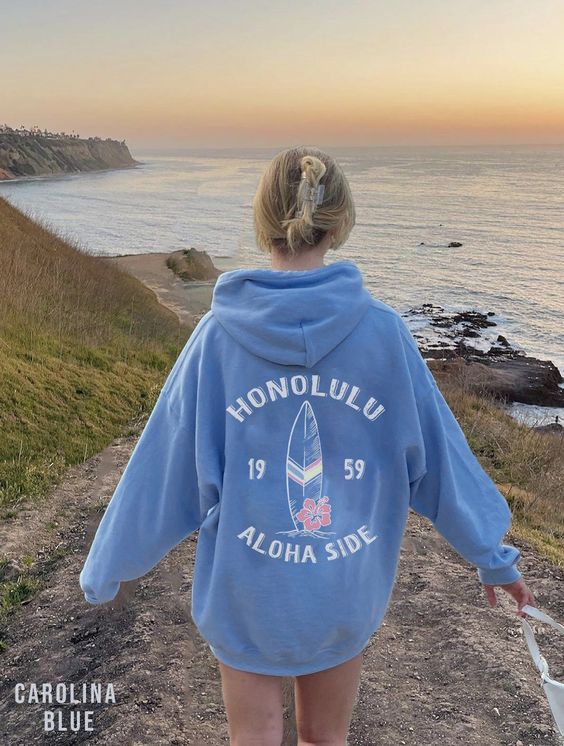 Hawaii Honolulu Hoodie For Woman For Man Vintage Surfing Hoodie Aesthetic Hoodie Blue Hoodie Trendy Hoody Beach Sweatshirt