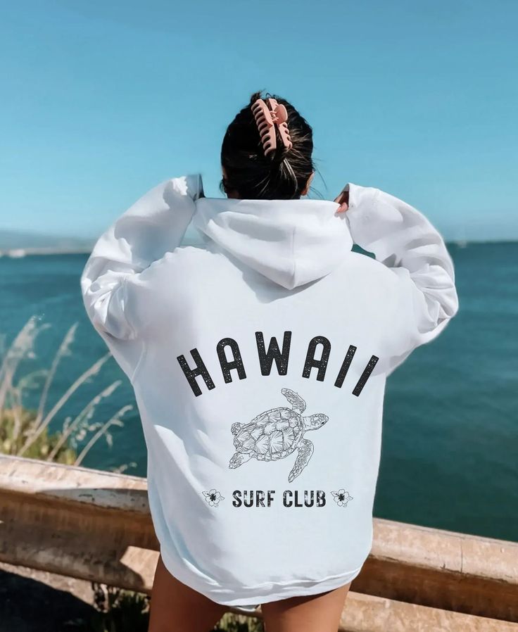 Hawaii Hoodie, Turtle Hoodie, Surf Hoodie, Aloha State Hoodie, Hawaii Vacation Sweatshirt, Beach Hoodie, Oversized Summer Hoodie, White