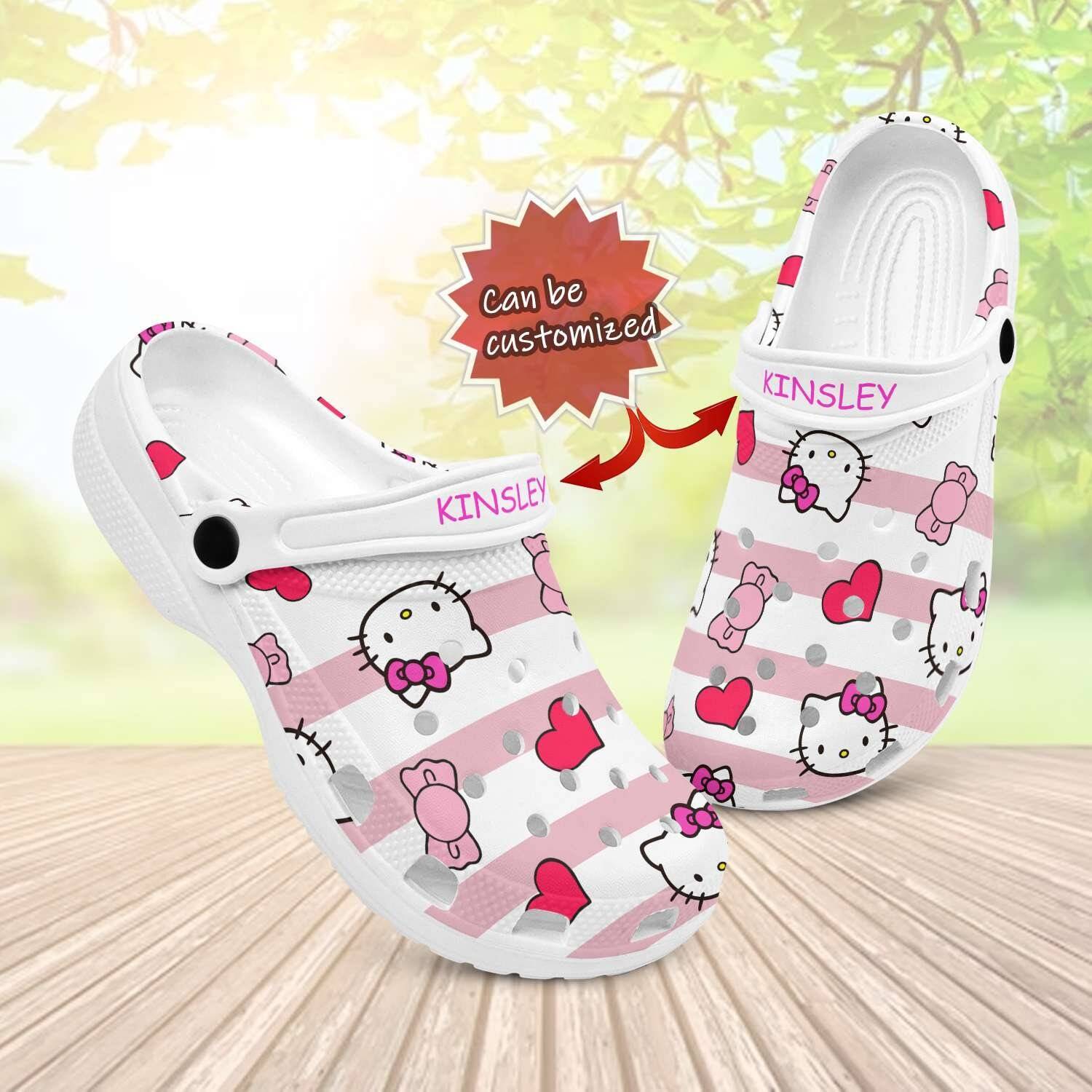 Hello Kitty Heart Pattern Personalized Crocss Kids 2023 Birthday Gift Shoes