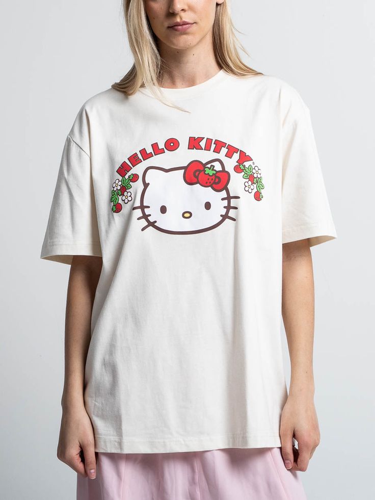 Hello Kitty Strawberries Puff Print Tee, Ladies Summer Outfit ...