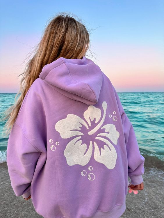 Hibiscus flower towel embroider hoodie