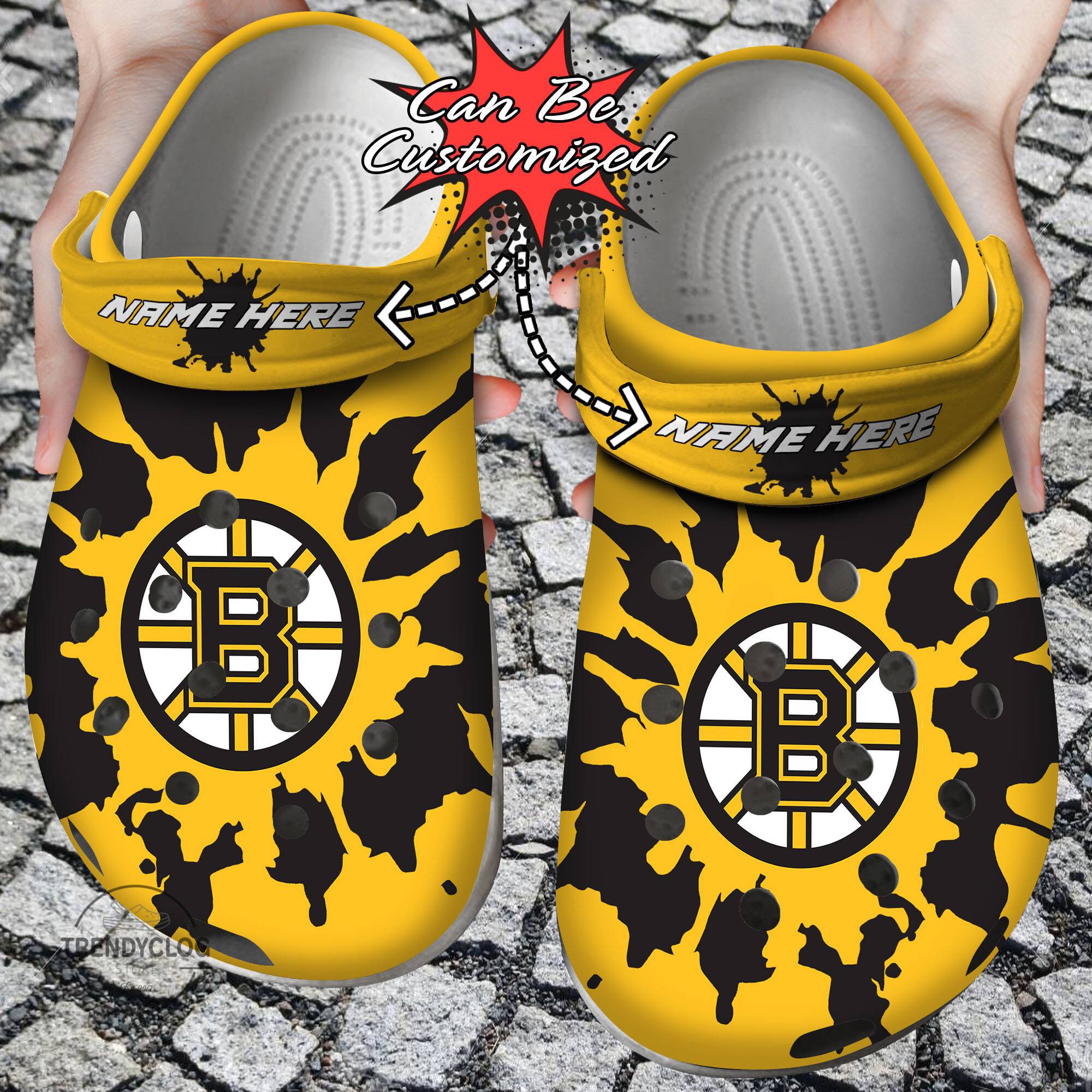 Hockey NHL Crocss Personalized BBruins Color Splash NHL Clog Shoes