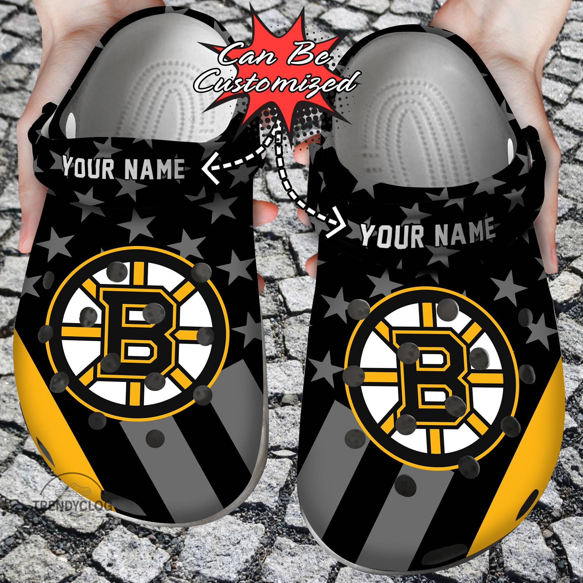 Hockey NHL Crocss Personalized BBruins Star Flag NHL Clog Shoes