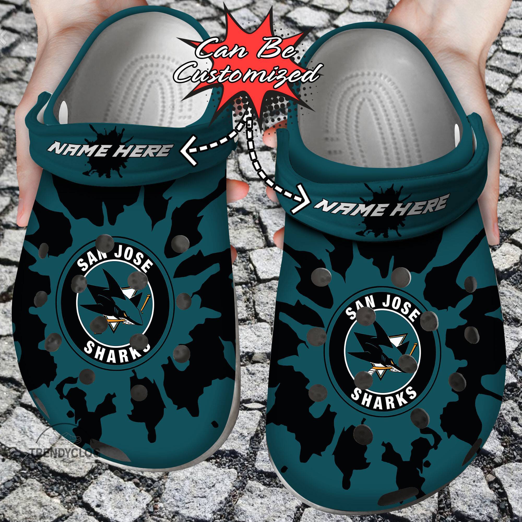 Hockey NHL Crocss Personalized SJ Sharks Color Splash NHL Clog Shoes