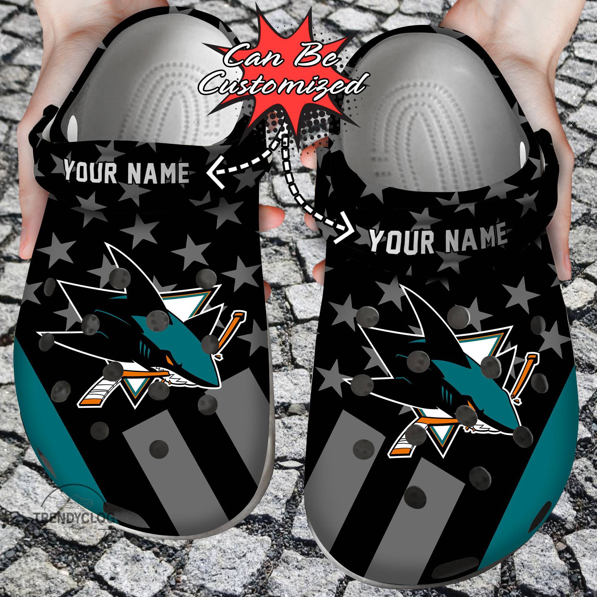 Hockey NHL Crocss Personalized SJ Sharks Star Flag NHL Clog Shoes