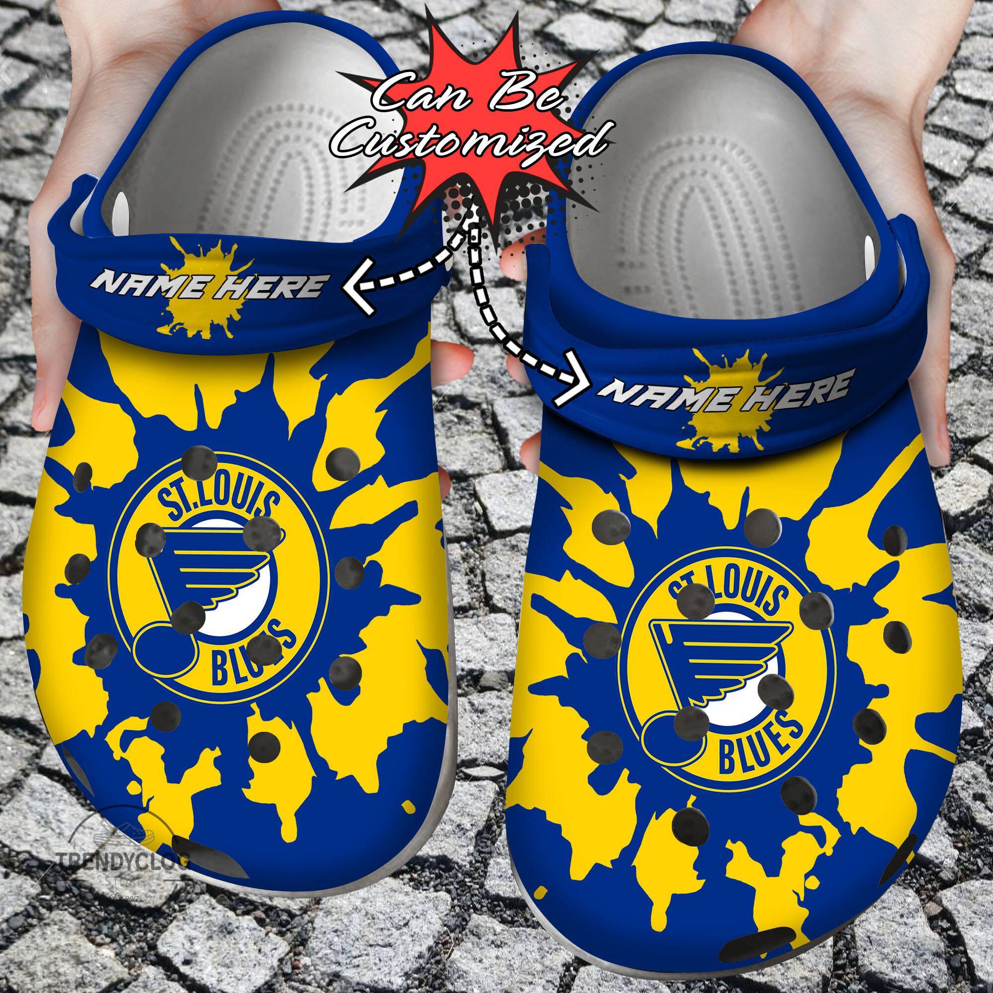 Hockey NHL Crocss Personalized StLouis Blues Color Splash NHL Clog Shoes