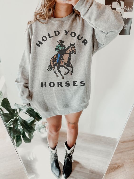 Hold Your Horses Crew, Western cowgirl trendy aesthetic Crewneck, vintage inspired retro sweatshirt