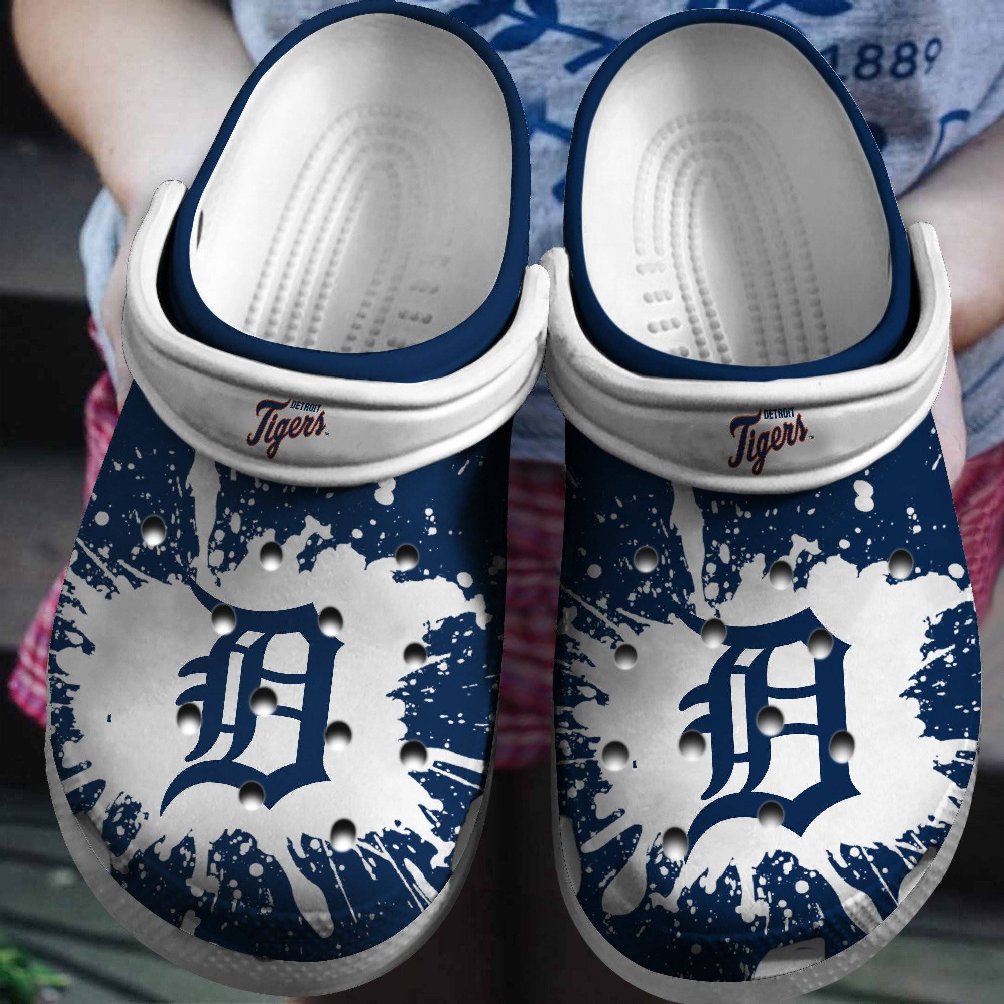 Hot Mlb Team Detroit Tigers White – Navy Crocss Clog Shoesshoes