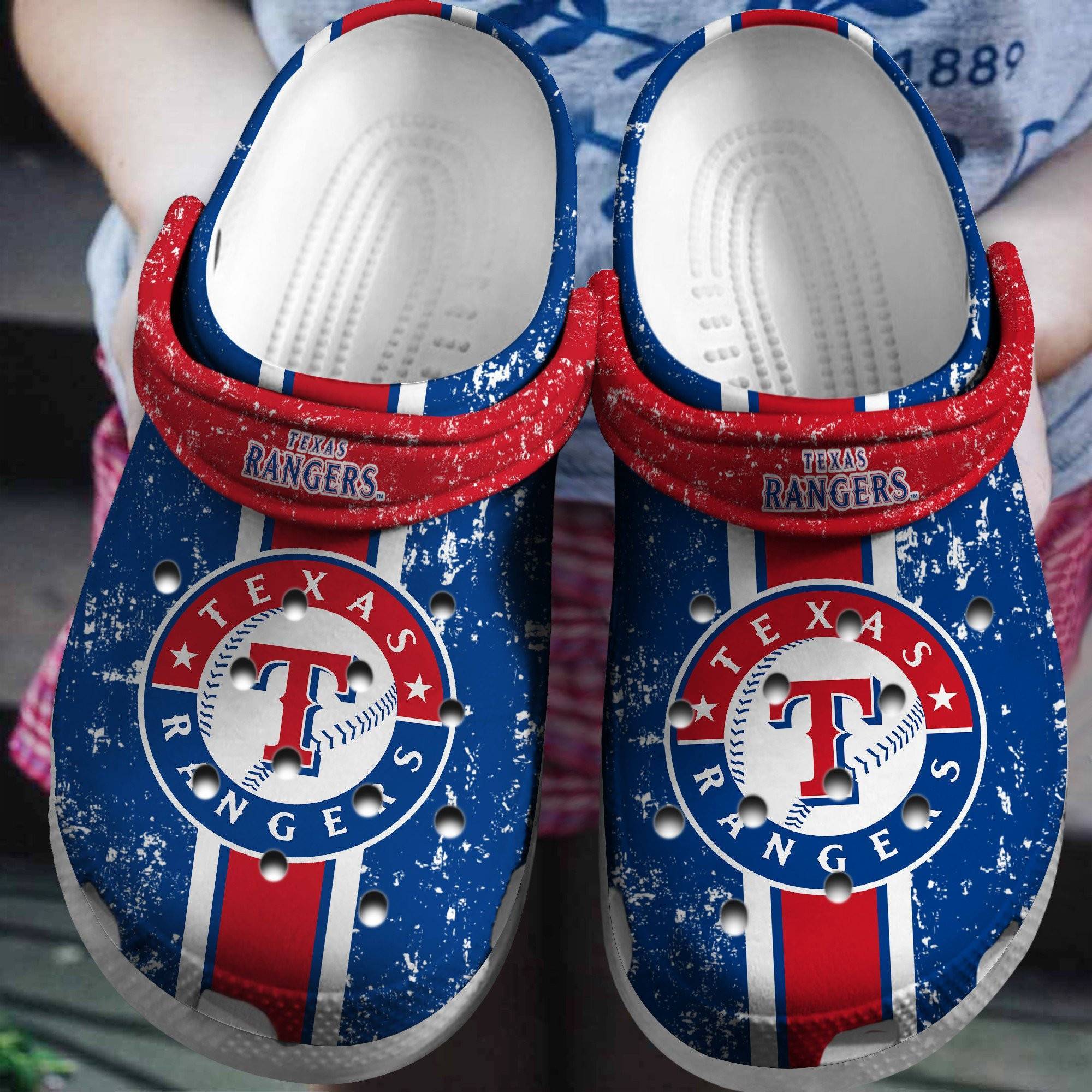 Hot Mlb Team Texas Rangers White – Blue Crocss Clog Shoesshoes
