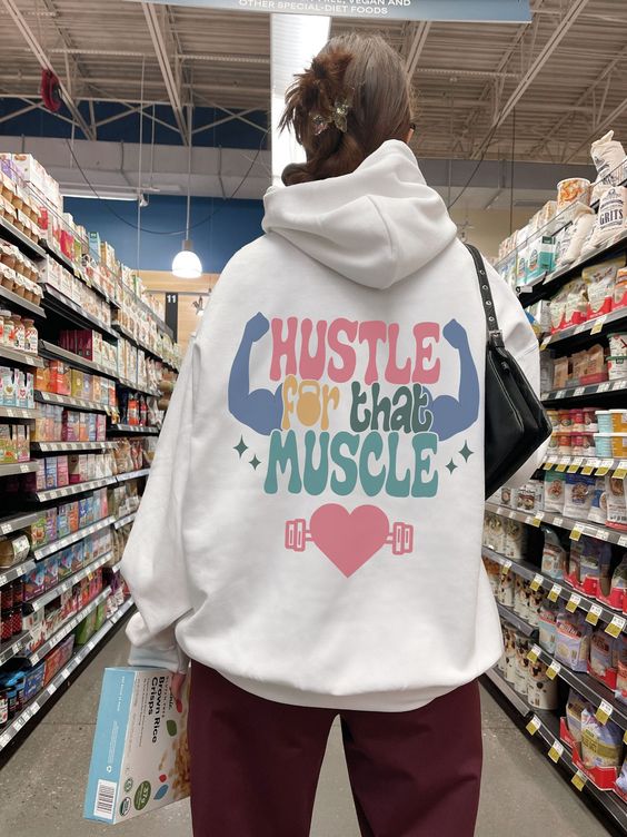 Hustle for that Muscle Sweatshirt, Cute Unisex Workout Apparel, Gift for Gym Lovers, Crossfit Gift, Pump Cover, Spring Fitness Hoodie